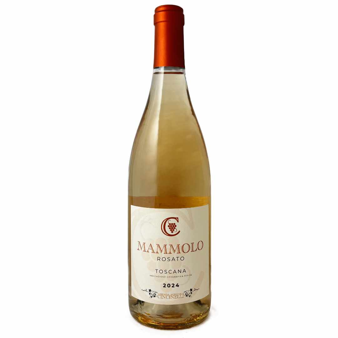 Cincinelli Mammolo Rosato 2024 pale, dry immaculate rose imported by Bat and Bottle