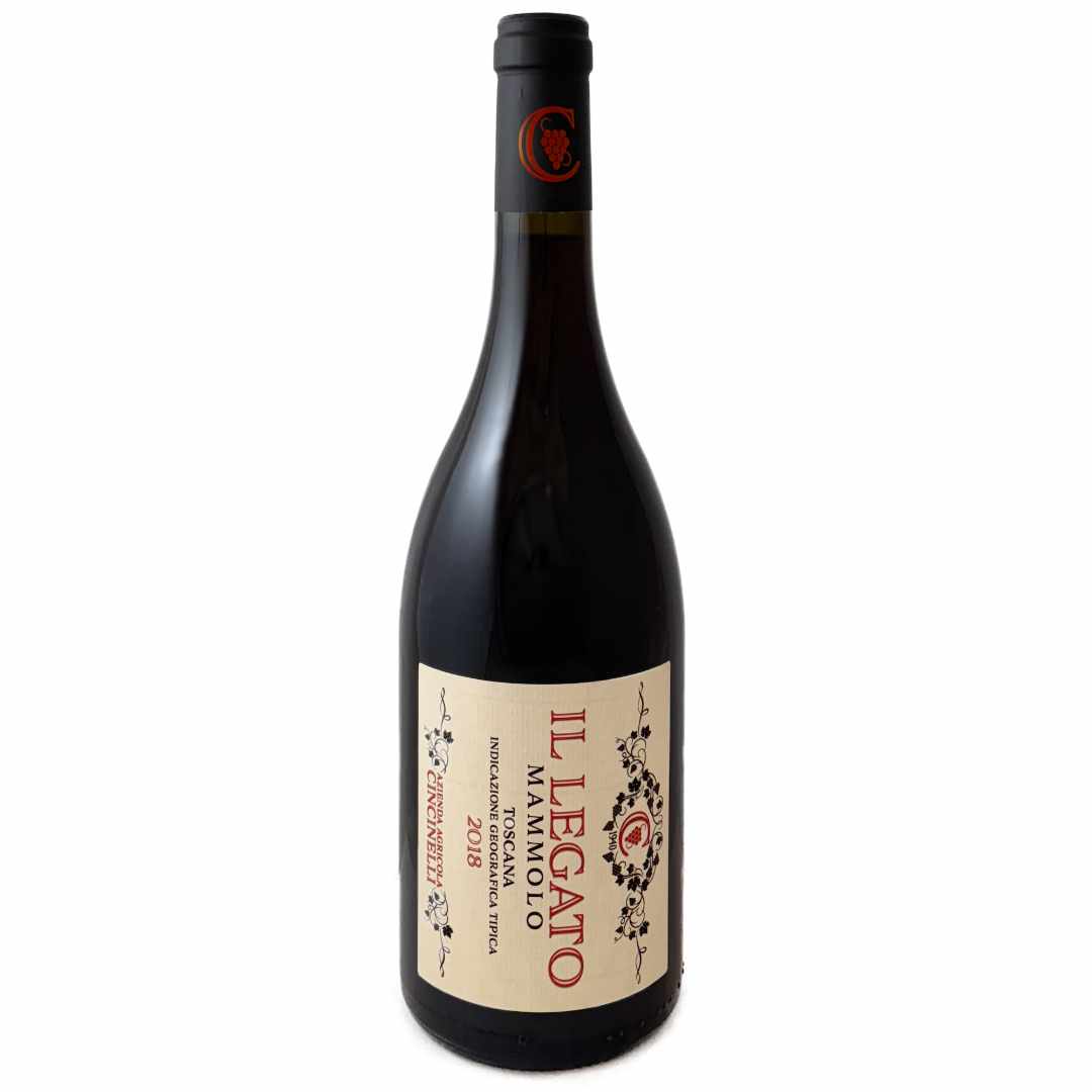 Azienda Agricola Marco Cincinelli Il Legato Mammolo 2018 imported by Bat and Bottle a medium to full bodied dry red wine from Tuscany in central Italy made from organically grown grapes a rare local variety called Mammolo bottle of wine photo taken by Ben Robson