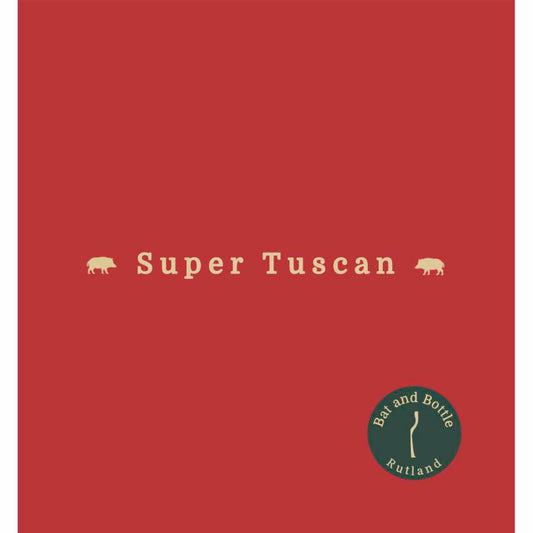 this is the wine label for the Bat and Bottle own label Super Tuscan made by Cincinelli from Sangiovese Merlot and Syrah grown organically near Arezzo and Anghiari