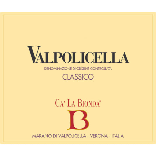 Ca la Bionda Valpolicella Classico 2022 a light to medium bodied dry red wine made from organically grown Corvina Corvinone Rondinella and Molinara vines