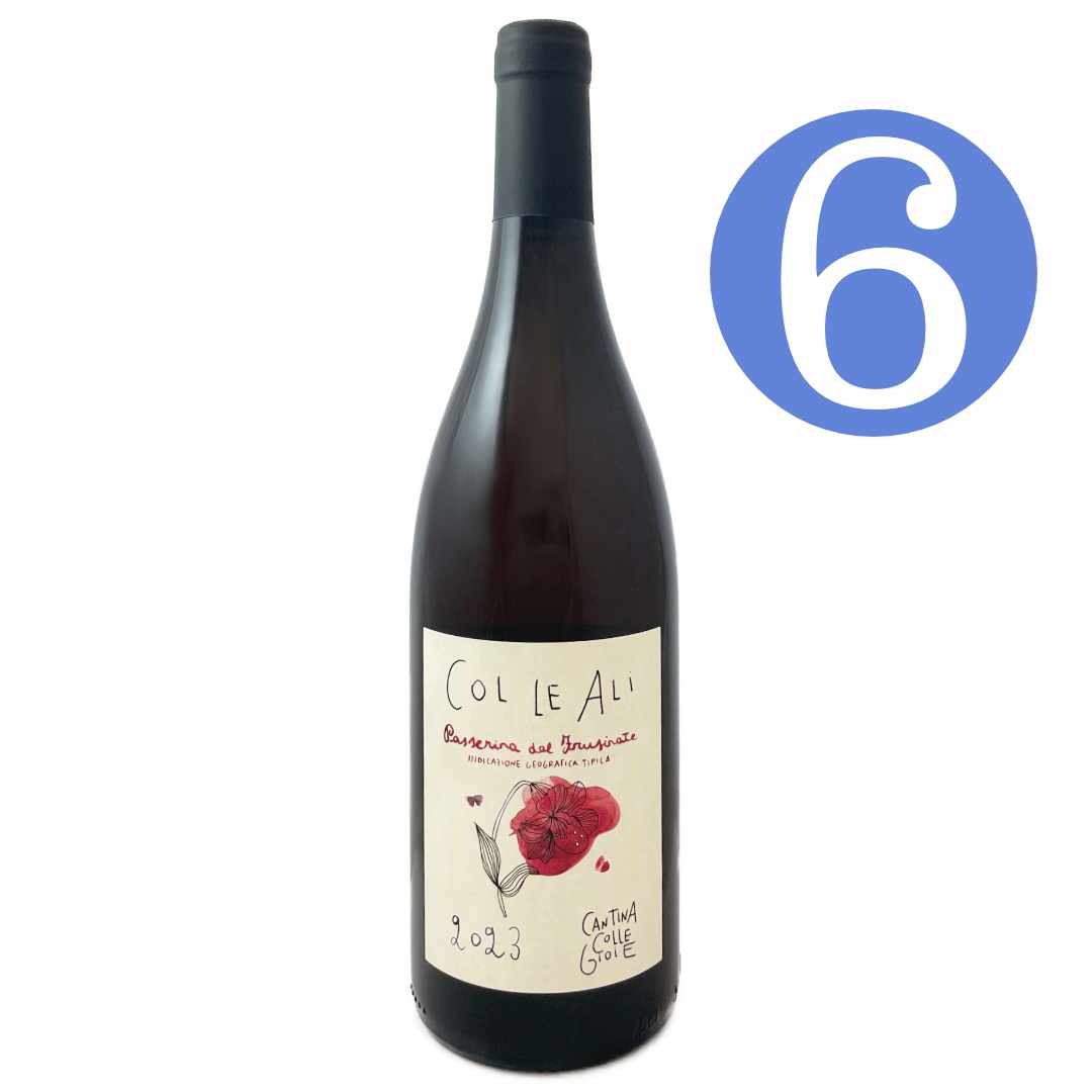 Cantina Colle Gioie Col le Ali Passerina del Frusinate an artisan dry white wine from Lazio in central Italy made from Old vines bottled without filtration or SO2 (Sulphur dioxide, formed when Potassium metabisulfite is added to wine) 6 bottle case offer