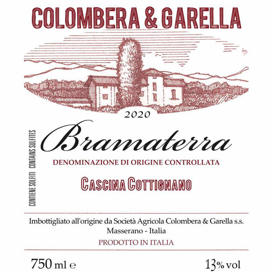 Colombera & Garella. Bramaterra 'Cascina Cottignano' Full bodied Italian wine from the Alto Piemonte made from Nebbiolo, Vespolina and Croatina by Giacomo Colombera and Christiano Garella the wine label for the 2020 vintage