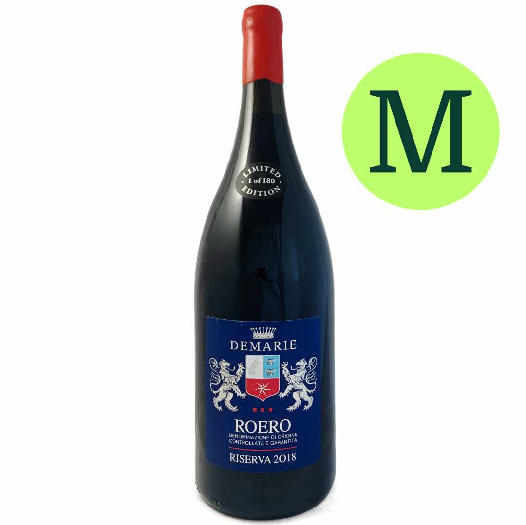Demarie Nebbiolo Roero Riserva 2018 is a full bodied red wine made from Nebbiolo in the Roero Piemonte Italy