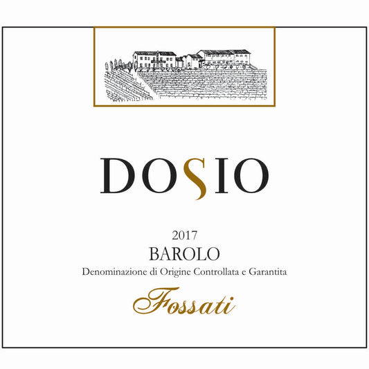 Dosio Barolo Fossati 2017 single MGA within La Morra artisan full bodied dry red wine, made from Nebbiolo grown in Piemonte or Piedmont in northwest Italy WINE LABEL