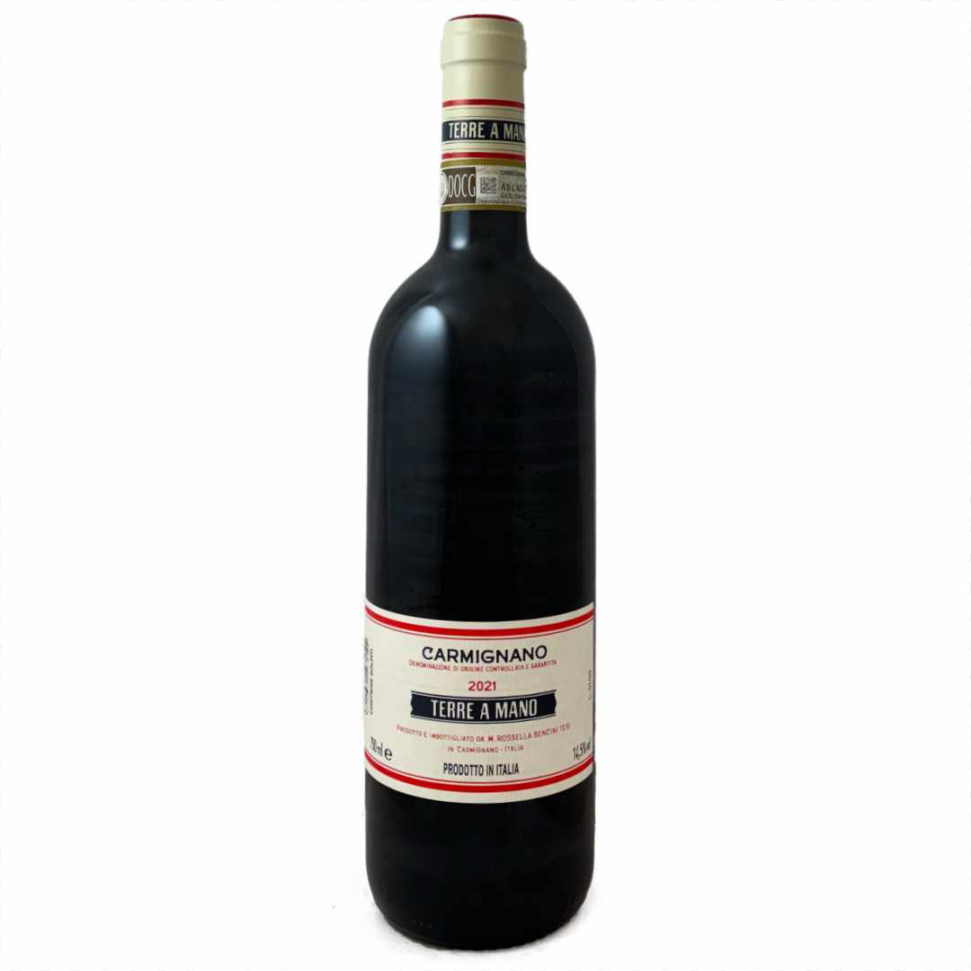 Biodynamic wine 'Carmignano 2021 Terre a Mano' from Fattoria di Bacchereto, imported by Bat and Bottle