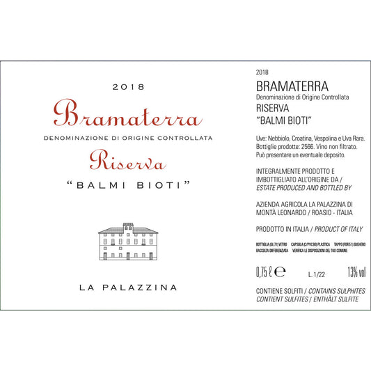 La Palazzina Bramaterra Riserva Balmi Bioti 2018 Alto Piemonte Nebbiolo Wine Label
