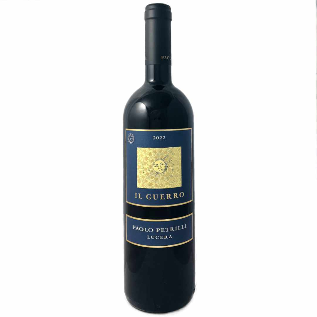 Paolo Petrilli Il Guerro 2022 pure barrel aged Nero di Troia from Daunia Puglia, full bodied Italian red wine. Imported by Bat and Bottle