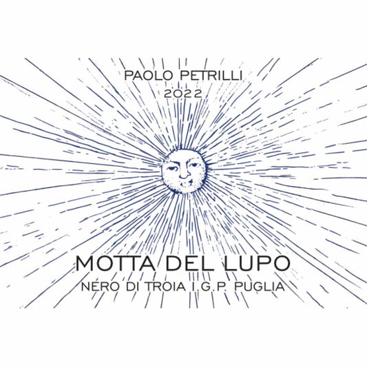 Front label Paolo Petrilli La Motticella Motta del Lupo Nero di Troia Bio full bodied red from Puglia Apuglia Italy Italia Daunia