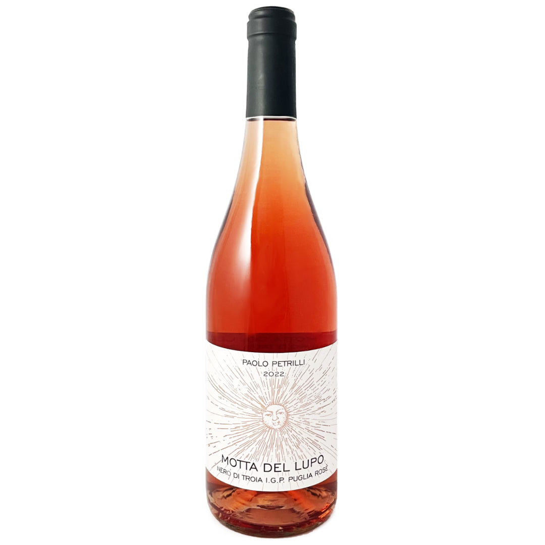 Paolo Petrilli La Motticella Motta del Lupo Nero di Troia Rose 2022 an Organic, Vegan certified dry rose pink wine from Daunia, in the northern part of Puglia which is also called Apulia in Southern Italy. An artisan wine made from the Nero di Troia grape