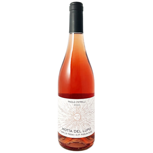 Paolo Petrilli La Motticella Motta del Lupo Nero di Troia Rose 2022 an Organic, Vegan certified dry rose pink wine from Daunia, in the northern part of Puglia which is also called Apulia in Southern Italy. An artisan wine made from the Nero di Troia grape