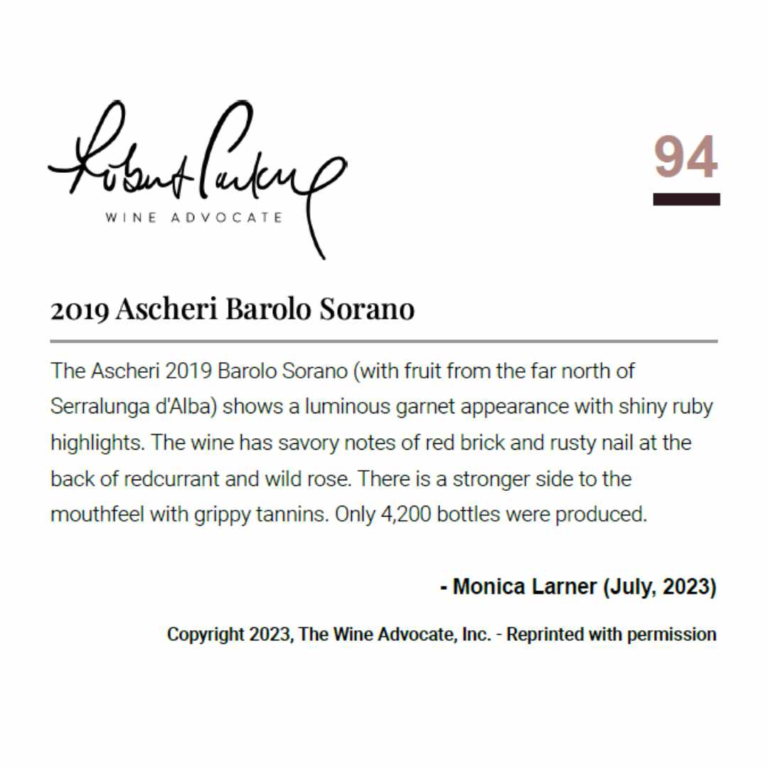 Robert Parker Wine Advocate 94 points Ascheri Barolo Sorano review by Monica Larner