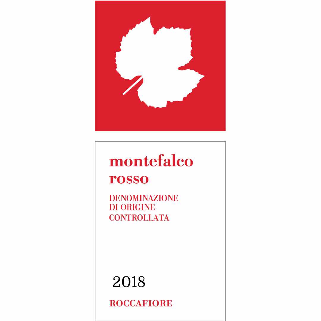 Roccafiore. Montefalco Rosso Sangiovese and Sagrantino medium to full bodied dry Italian wine from Umbria artisan and sustainable winemaking, this is an image of the bottle