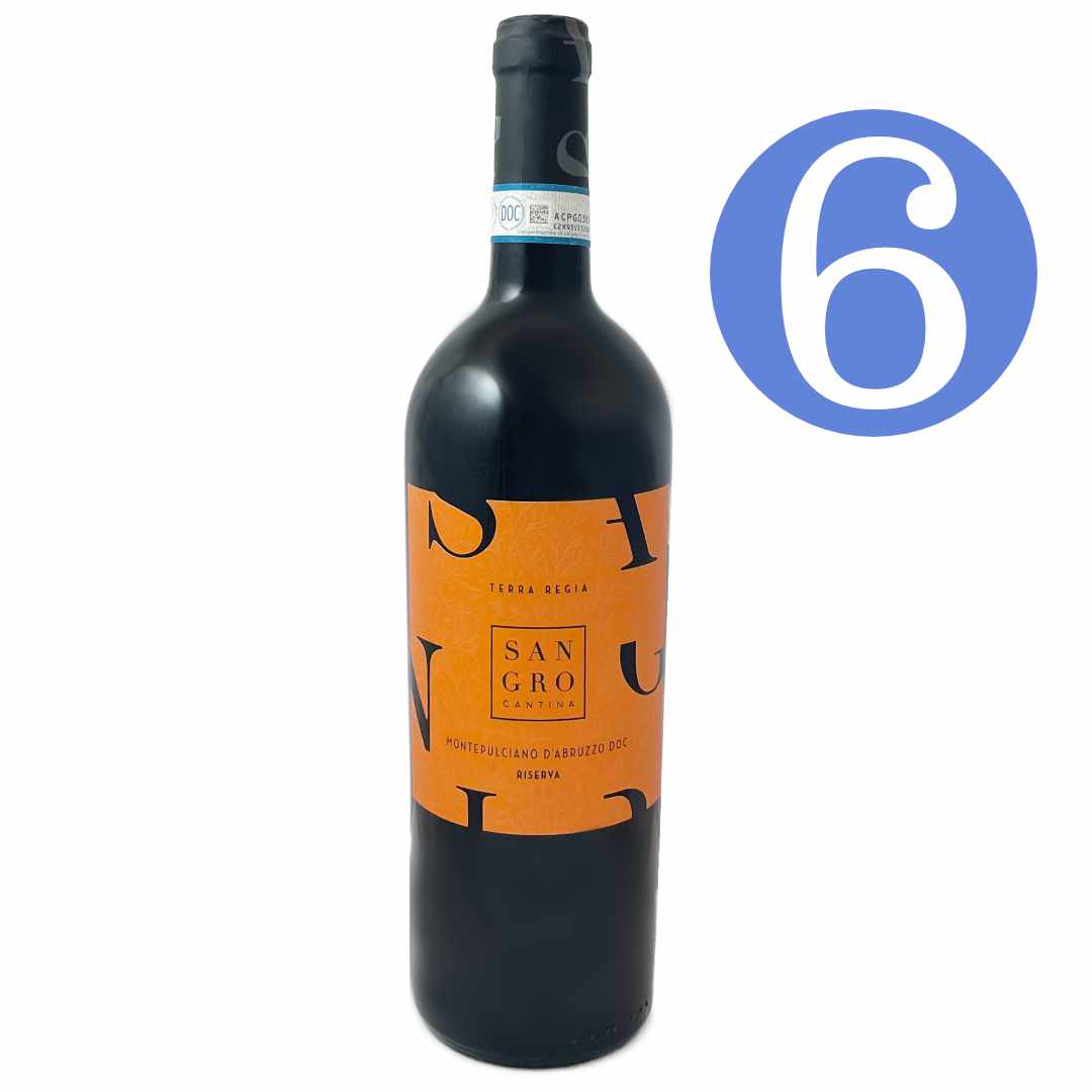 Cantina Sangro Montepulciano d'Abruzzo Riserva Terra Regia 6 bottle case a full bodied red wine from south Abruzzo imported by Bat and Bottle