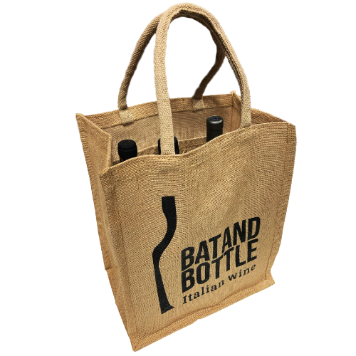 Bat and Bottle 6 bottle wine carrier jute bag