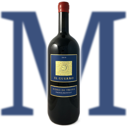 Paolo Petrilli Il Guerro 2019 pure barrel aged Nero di Troia from Daunia Puglia, full bodied Italian red wine. 150cl or 2 bottles or a Magnum Imported by Bat and Bottle