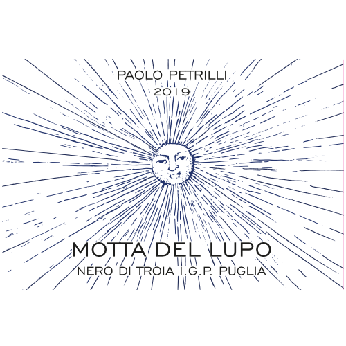 Front label Paolo Petrilli La Motticella Motta del Lupo Nero di Troia Bio full bodied red from Puglia Apuglia Italy Italia Daunia