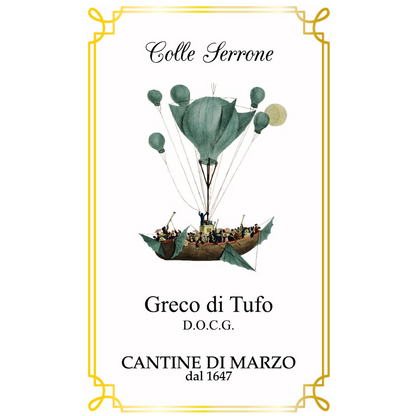 di Marzo Greco di Tufo Colle Serrone. Label. Italian dry white wine. Campania, Italy