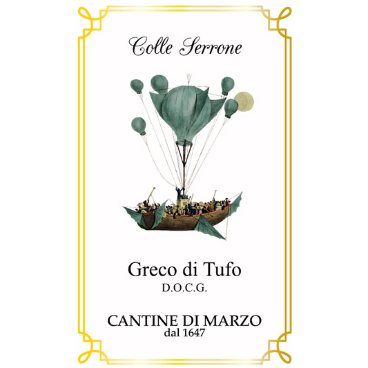 di Marzo Greco di Tufo Colle Serrone. Label. Italian dry white wine. Campania, Italy