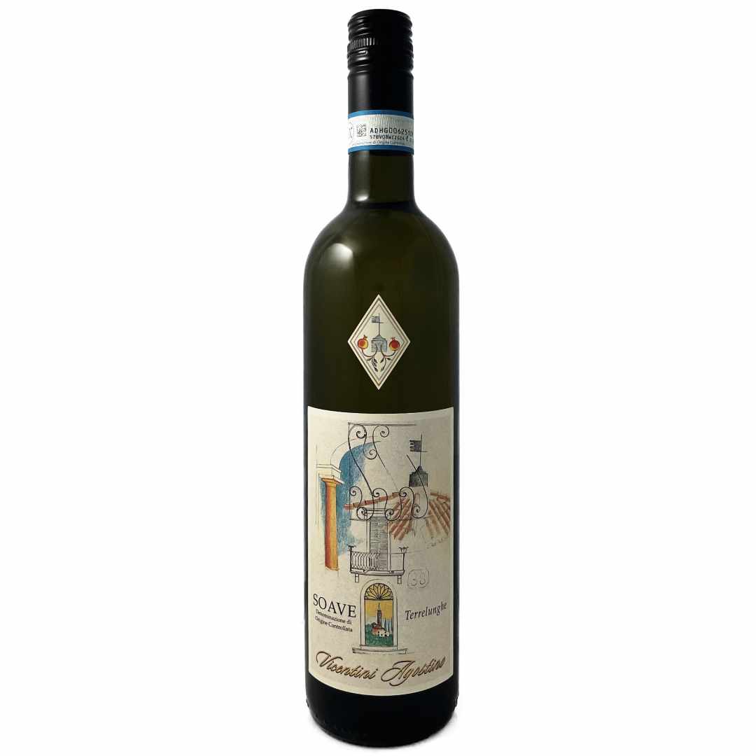 Agostino Vicentini Soave, a dry white Italian wine made from Garganega and Trebbiano di Soave, also known as Verdicchio a single estate wine in the Veneto, close to Verona the 2023 is bottled under stelvin also called screwcap