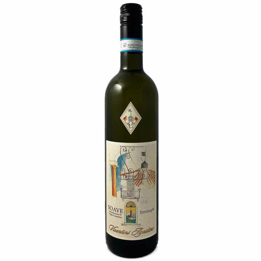 Agostino Vicentini Soave, a dry white Italian wine made from Garganega and Trebbiano di Soave, also known as Verdicchio a single estate wine in the Veneto, close to Verona the 2023 is bottled under stelvin also called screwcap