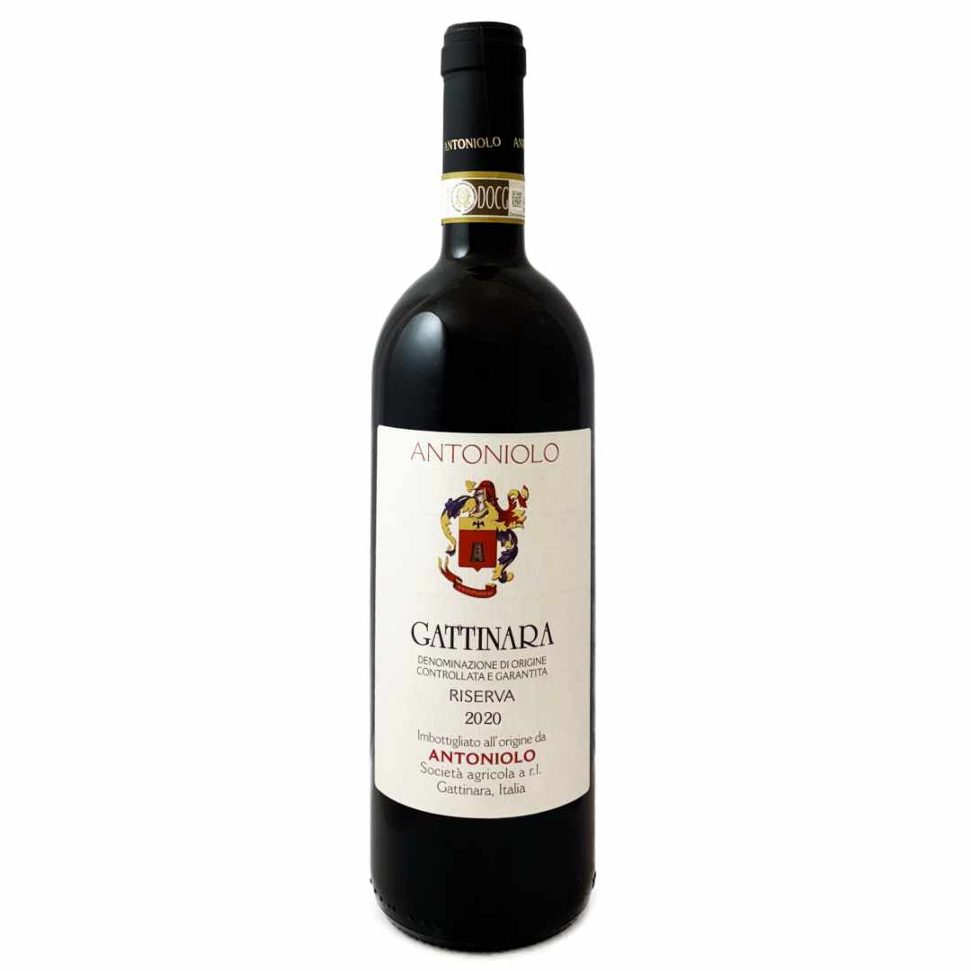 A bottle of Antoniolo's 2020 Gattinara Riserva DOCG wine from Alto Piemonte