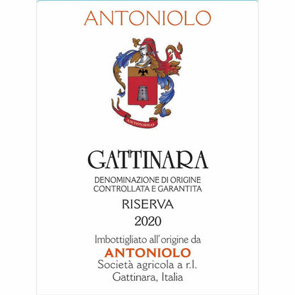 Antoniolo 2020 Gattinara Riserva DOCG label one of the great Alto Piemonte Nebbiolo red wines