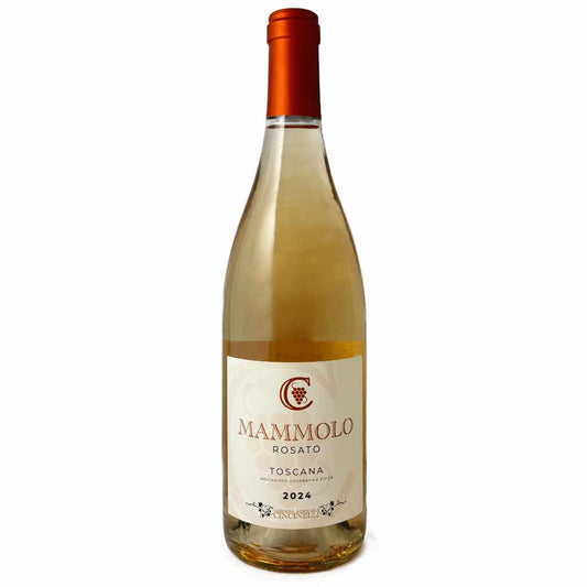 Cincinelli Mammolo Rosato 2024 pale, dry immaculate rose imported by Bat and Bottle