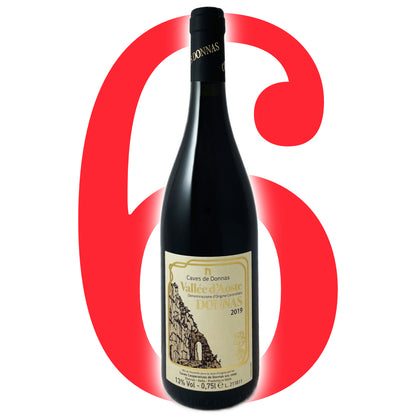 Christmas 6 bottle offer on Caves de Donnas Vallee d'Aosta Donnas 2019 a medium bodied red Italian wine made from Picotendro also known as Nebbiolo on the mountainside of the Monterossa imported by Bat and Bottle