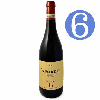 Ca la Bionda Valpolicella Classico 2024  6 bottle case Light to medium bodied dry red Italian wine, organically grown grapes in the Veneto