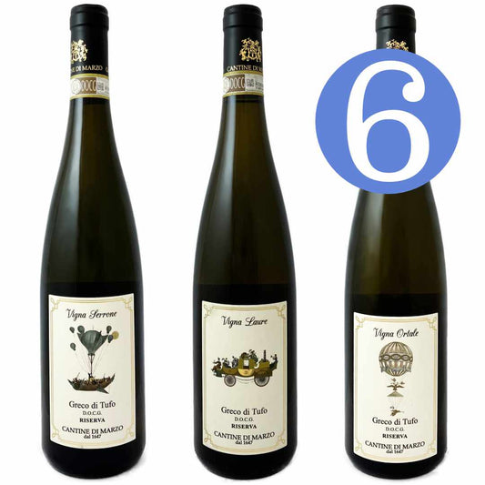 Three Single Vineyard Riserva Italian White Wines from Cantine di Marzo, all Greco di Tufo Vigna Serrone Vigna Laure Vigna Ortale
