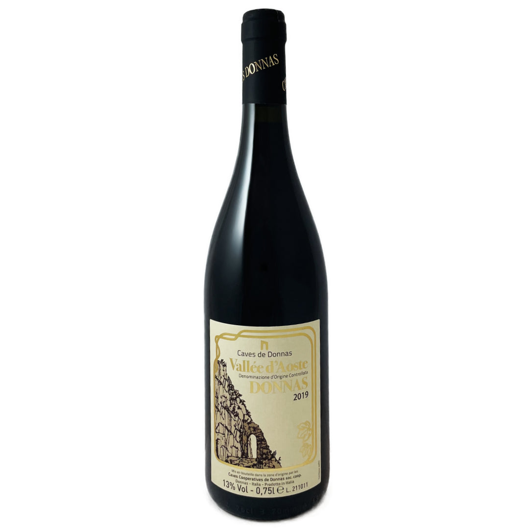 Caves de Donnas Vallee d'Aosta Donnas 2019 a medium bodied red Italian wine made from Picotendro also known as Nebbiolo on the mountainside of the Monterossa imported by Bat and Bottle