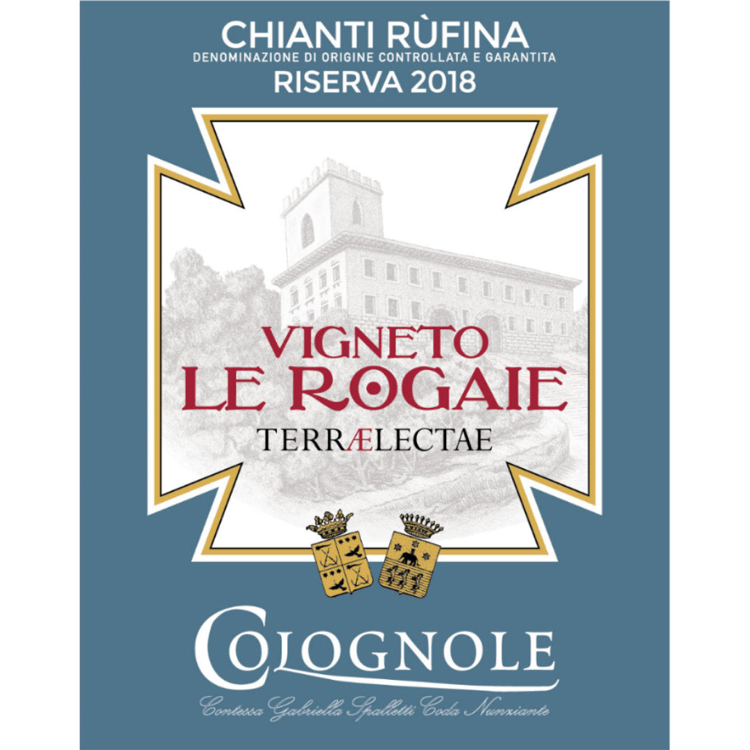 Colognole. Chianti Rufina Riserva Terraellectae 'Vigna Le Rogaie' 2018 the first Terraelectae that Bat and Bottle have shipped, this is Rufina's voluntary top classification for single vineyard Sangiovese Label