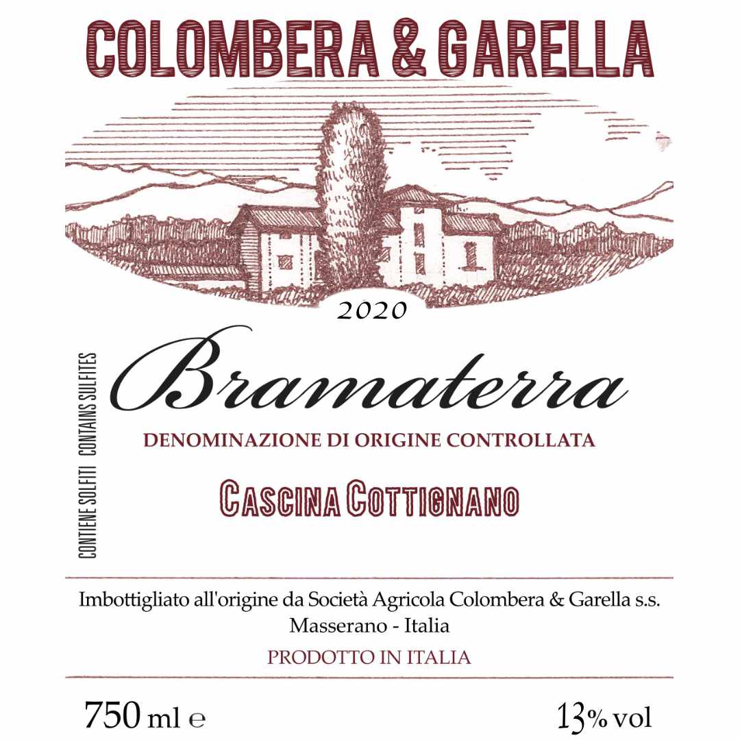 Colombera & Garella. Bramaterra 'Cascina Cottignano' Full bodied Italian wine from the Alto Piemonte made from Nebbiolo, Vespolina and Croatina by Giacomo Colombera and Christiano Garella the wine label for the 2020 vintage