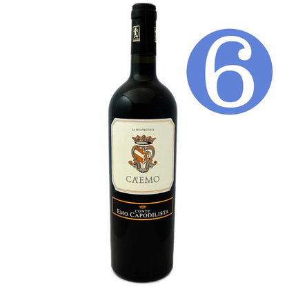 6 bottle offer for Conte Emo Capdilista Ca'Emo a medium bodied red wine from the Colli Euganei in the Veneto region of northeast italy made from a mainly Bordeaux blend of Merlot Cabernet Sauvignon Cabernet Franc and Raboso grape varieties grown on volcanic soils at La Montecchia who make sustainable artisan wines