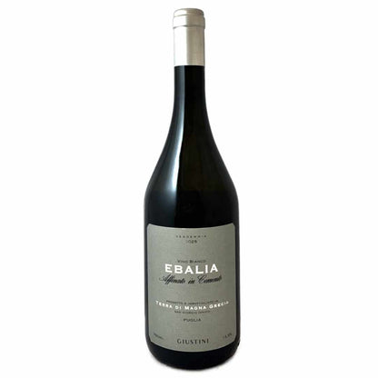 Giustini Chardonnay 'Ebalia' aged in cement tanks from the vineyard of Terra di Magna Grecia in Puglia an elegant medium bodied white wine from southern Italy