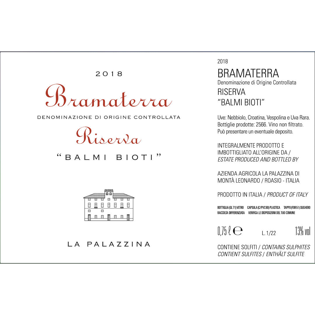 La Palazzina Bramaterra Riserva Balmi Bioti 2018 Alto Piemonte Nebbiolo Wine Label