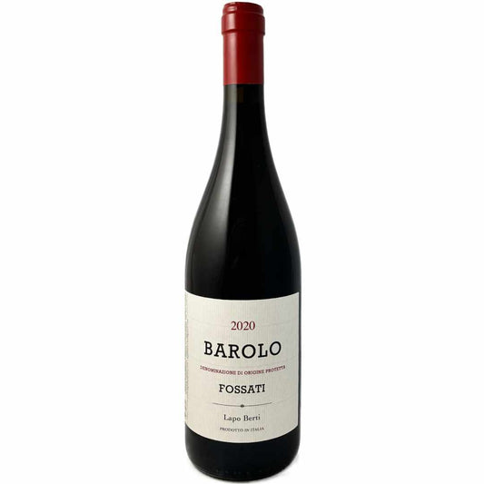 Lapo Berti Barolo Fossati 2020 a full bodied Italian red wine made from the Nebbiolo grape in the MGA of Fossati which is between La Morra and Barolo in the Langhe in Piemonte this is well within the natural winemaking guidlines. This is a protected bottle shot, the wine was imported by Bat and Bottle