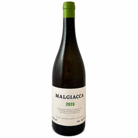 Malgiacca Bianco 2023 a medium bodied dry white wine from Tuscany made from biodynamically and organically grown Trebbiano (50%), Vermentino (15%), Malvasia (15%), Grechetto and Moscato grapes