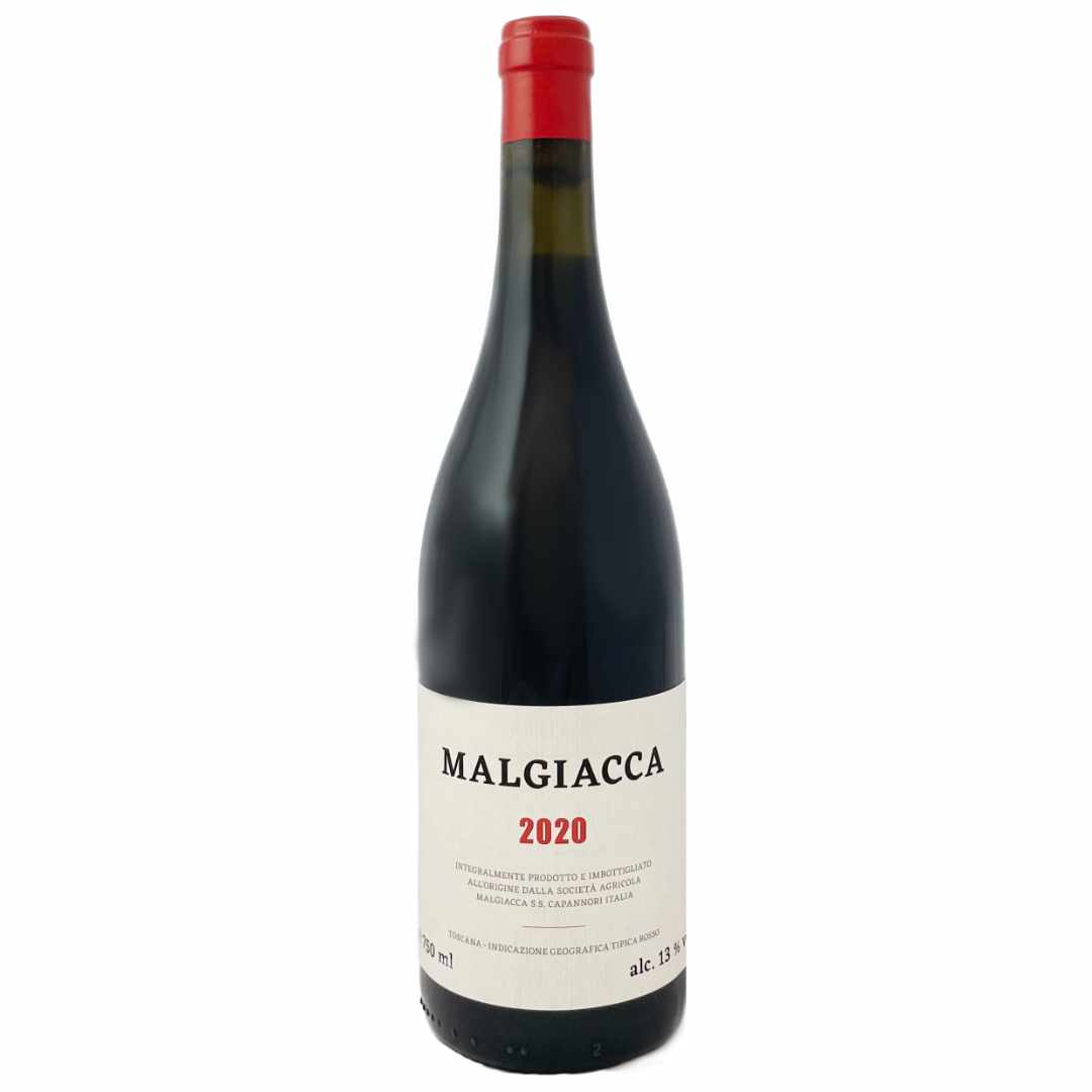 Malgiacca 2020 a medium bodied Tuscan red wine from the Lucca area made from biodynamically farmed vinesSangiovese (50%), and Canaiolo, Ciliegiolo, Malvasia Nera, Barbera, Montepulciano, Chasselas, Merlot and Syrah.