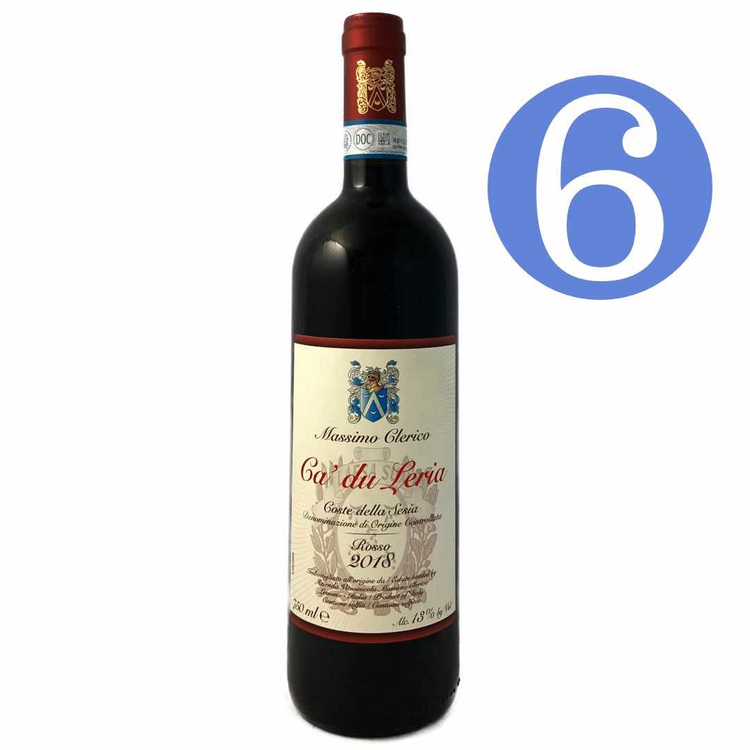 Massimo Clerico. Coste della Sesia Rosso 'Ca' du Leria' 2018 6 bottle box Full bodied Italian red wine from Lessona in the Alto Piemonte (Monte Rossa) made from Nebbiolo, Croatina and Vespolina