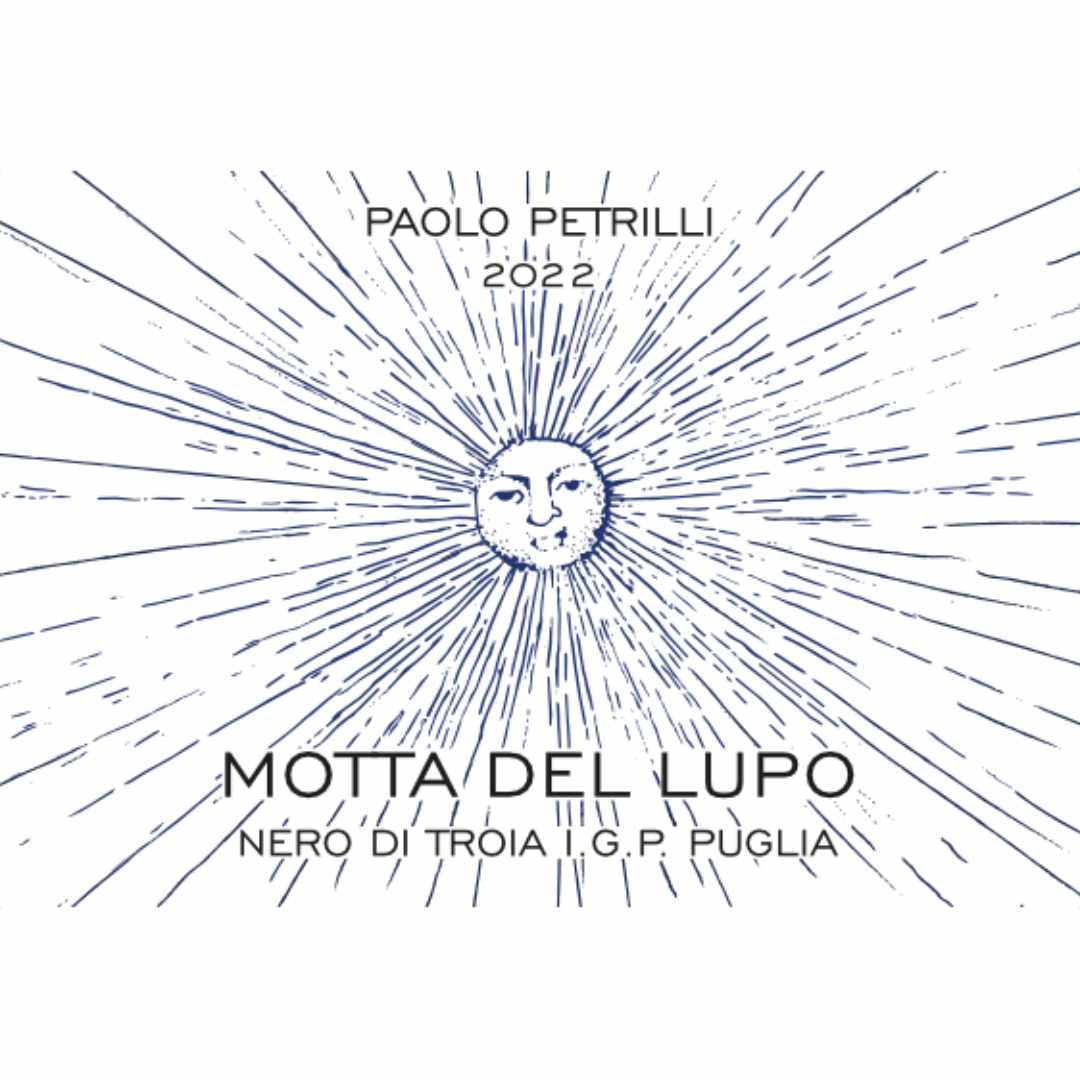 Front label Paolo Petrilli La Motticella Motta del Lupo Nero di Troia Bio full bodied red from Puglia Apuglia Italy Italia Daunia