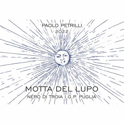 Front label Paolo Petrilli La Motticella Motta del Lupo Nero di Troia Bio full bodied red from Puglia Apuglia Italy Italia Daunia