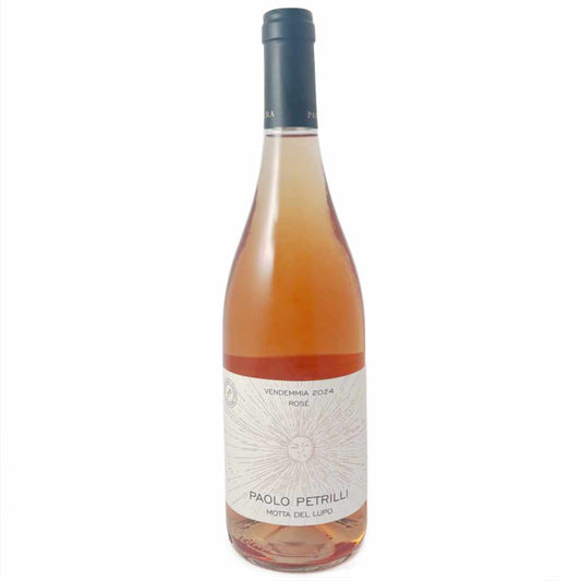 Paolo Petrilli La Motticella Motta del Lupo Nero di Troia Rose 2024 an Organic, Vegan certified dry rose pink wine from Daunia, in the northern part of Puglia which is also called Apulia in Southern Italy. An artisan wine made from the Nero di Troia grape imported by Bat and Bottle