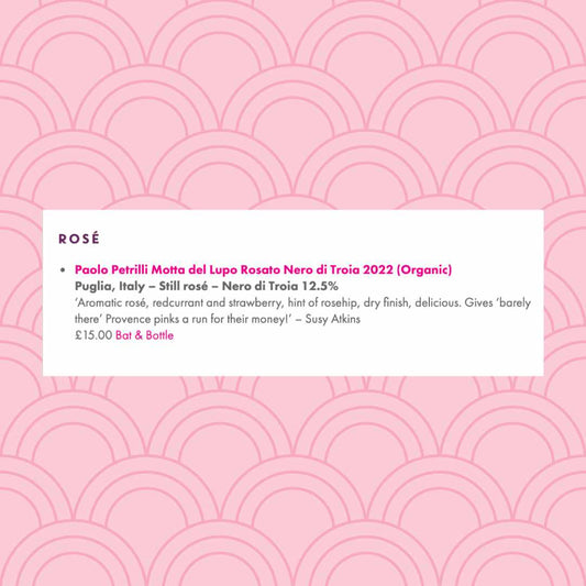 Three Wine Men review by Susie Atkins about the Paolo Petrilli Motta del Lupo Nero di Troia rose