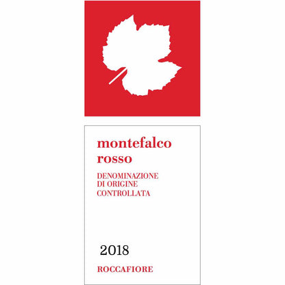 Roccafiore. Montefalco Rosso Sangiovese and Sagrantino medium to full bodied dry Italian wine from Umbria artisan and sustainable winemaking, this is an image of the bottle