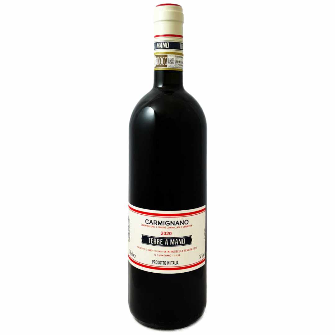 Fattoria di Bacchereto da Rossella Bencini Terre a Mano Carmignano 2020 biodynamic Sangiovese with some Cabernet Sauvignon medium bodied Italian red wine