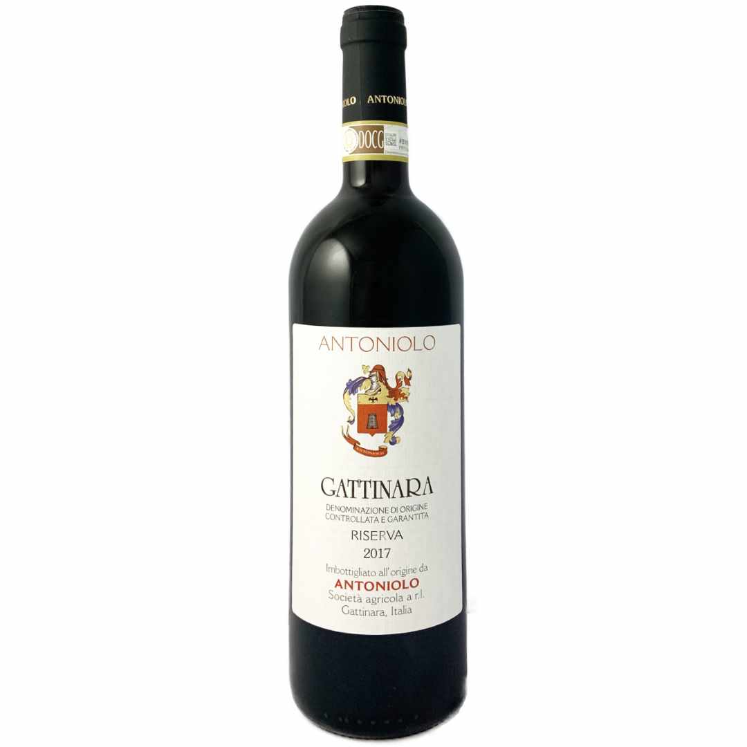 Italian red wine from Piemonte, Gattinara in the Alto Piemonte, made by Antoniolo, a Gattinara Riserva from Nebbiolo grown at high altitude on volcanic rock 2017 vintage