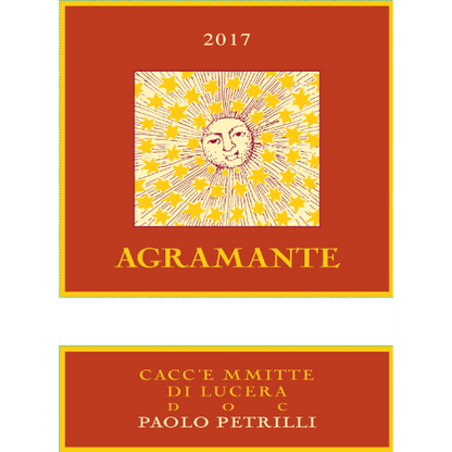 Paolo Petrilli Cacce Mmitte di Lucera Agramante 2017 Medium bodied Italian red wine from northern Puglia highly regarded by the Slow Wine Guide Wine Label