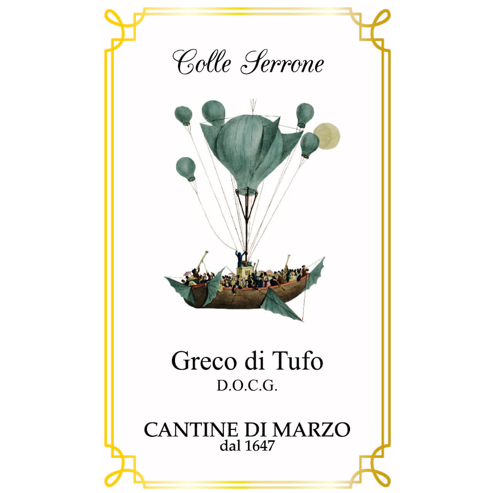 di Marzo Greco di Tufo Colle Serrone. Label. Italian dry white wine. Campania, Italy